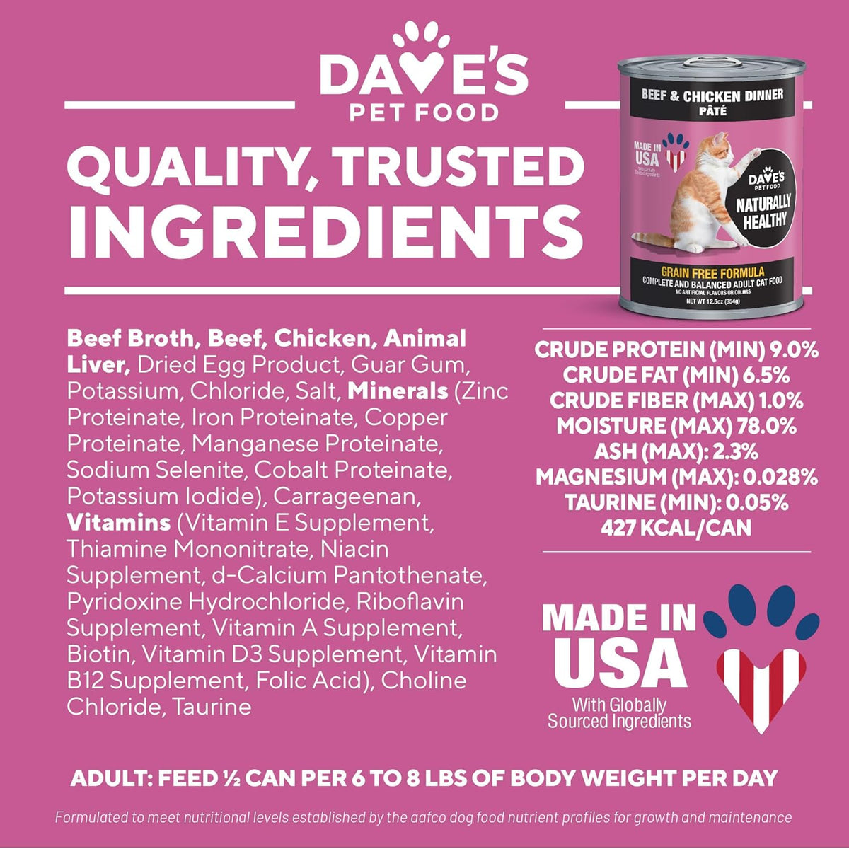 Dave's Pet Food Grain Free Wet Cat Food Pate (Beef & Chicken), Made in USA Naturally Healthy