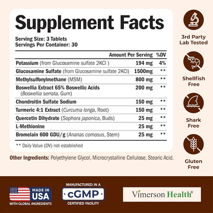 Glucosamine Chondroitin MSM – Joint Support Supplement for Women and Men with Glucosamine Sulfate