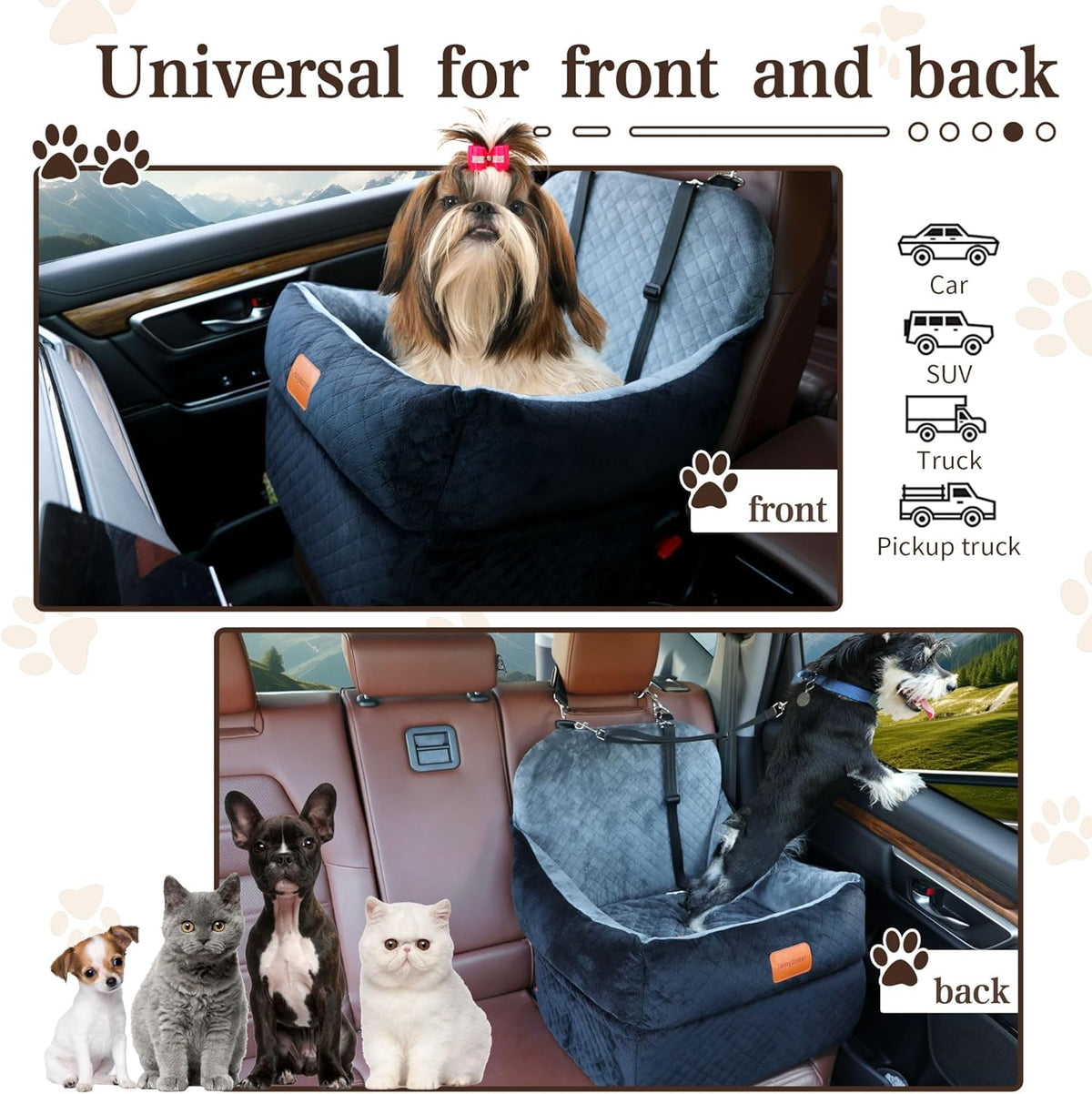 Dog Car Seat-Dog Booster Car Seat with 7''Interior Height,Pet Travel Car Seat with 2 Safety