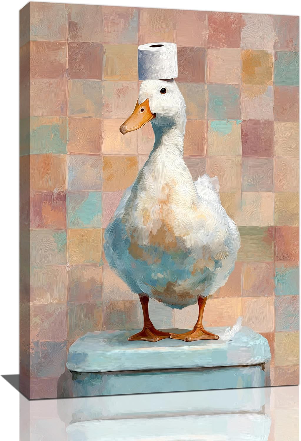 Funny Duck Bathroom Wall Art Cute Duck on Toilet Canvas Wall Decor Funny Quirky Farm Animal
