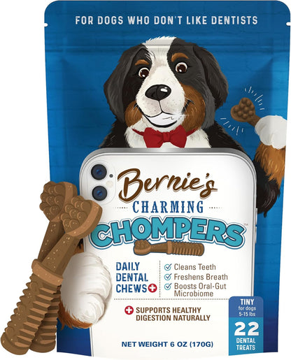 Bernie's Charming Chompers - Daily Dental Chews for Dogs 5-15 Lbs. - 22 Count - Cleans Teeth