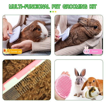 Small Animal Pet Grooming Kit with Pet Shedding Slicker Brush, Bath Massage Glove, Pet Grooming