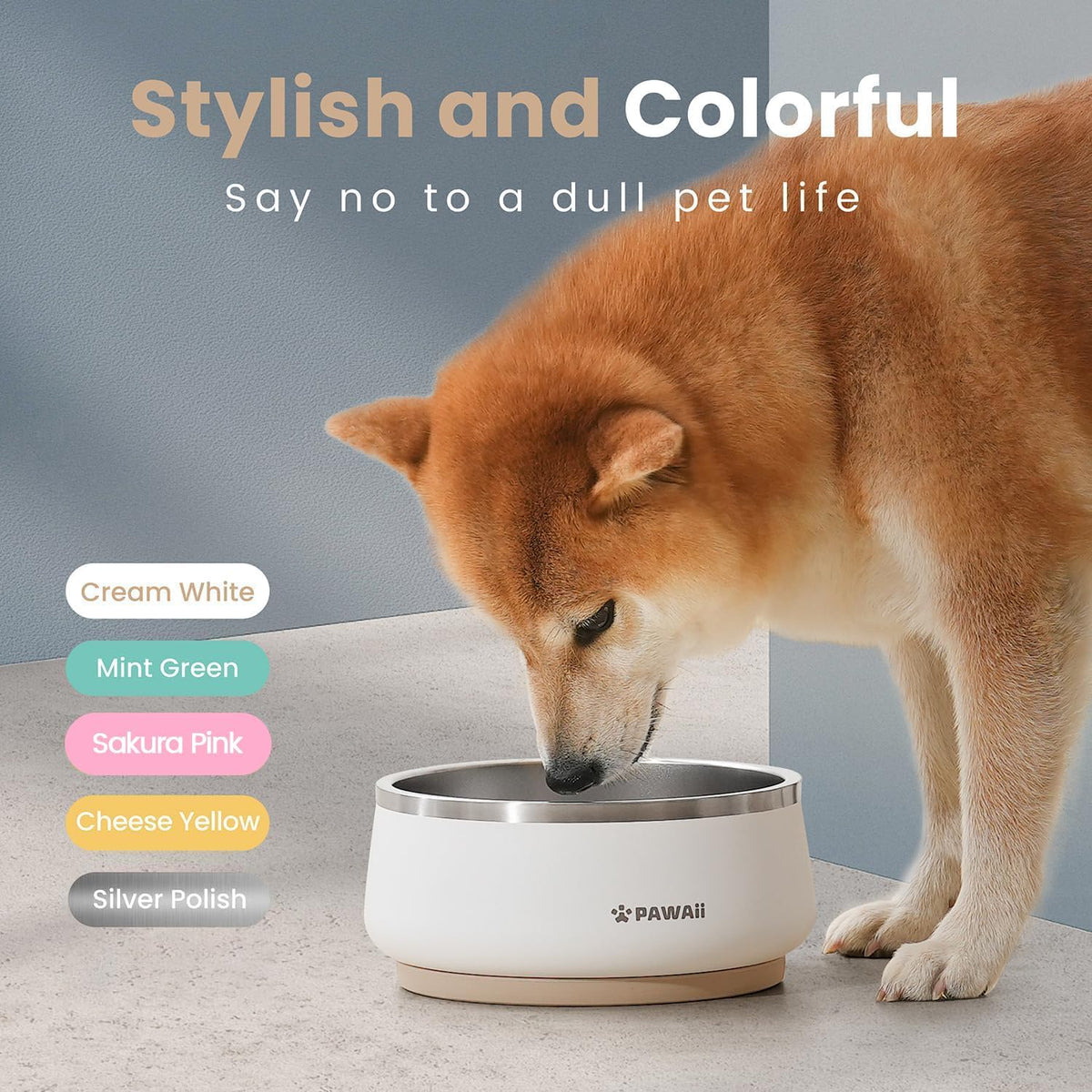 Pawaii Dog Food and Water Bowl with Non - Slip Rubber Base, Metal Insulated Stainless Steel Dog