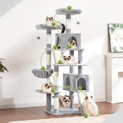 Cat Tree for Indoor Cats, 71'' (180cm) Multi-Level Cat Tower for Large Adult, Sturdy Cat Tree House