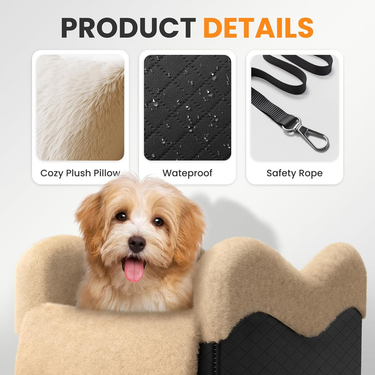 Portable Small Dog Seat for Car,Luxury Center Console Dog Car Seat Booster with Safety