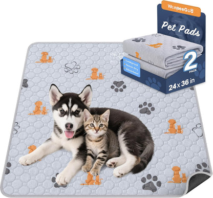 Washable Pee Pads for Dogs, 2 Pack Absorbent Reusable Training Dog Pads Pet Puppy Pads, Non-Slip