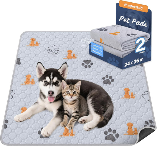 Washable Pee Pads for Dogs, 2 Pack Absorbent Reusable Training Dog Pads Pet Puppy Pads, Non-Slip
