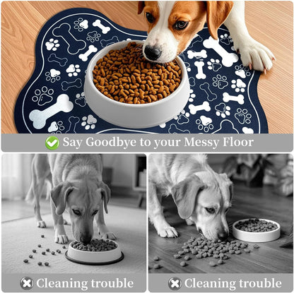 Dog & Cat Food Mat Bone Shaped Pet Feeding Mat Quick Absorb Water Bowl Placemat with Rubber Backing
