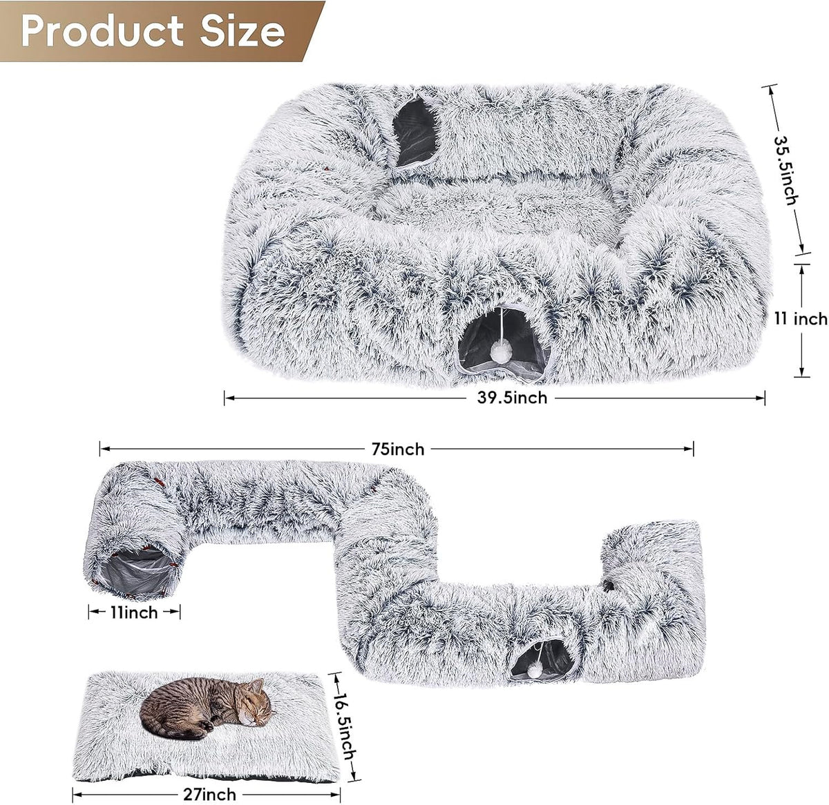 Extra Large Cat Tunnel Bed, 4 Ways Tunnels for Indoor Cats, Multi-cat Family Peekaboo Cave & Cat
