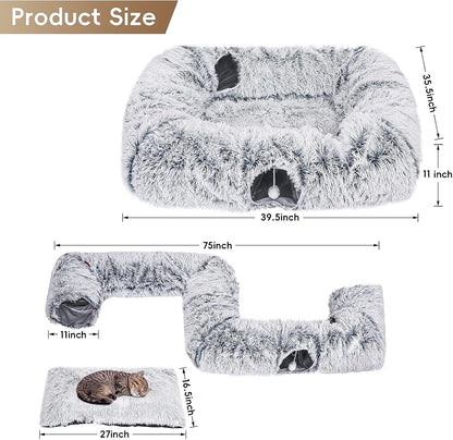 Extra Large Cat Tunnel Bed, 4 Ways Tunnels for Indoor Cats, Multi-cat Family Peekaboo Cave & Cat