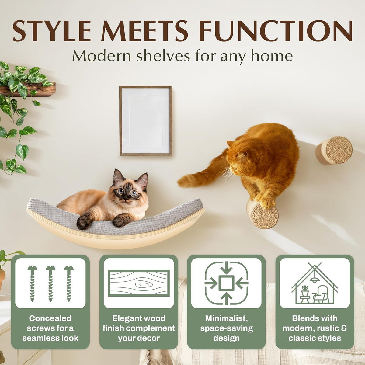Extra Large 23.6”×14.6” CALLICO HAVEN- Stylish Cat Wall Shelves with Curved Design, Modern