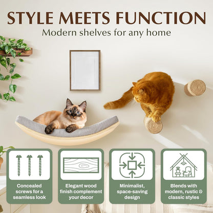 Extra Large 23.6”×14.6” CALLICO HAVEN- Stylish Cat Wall Shelves with Curved Design, Modern