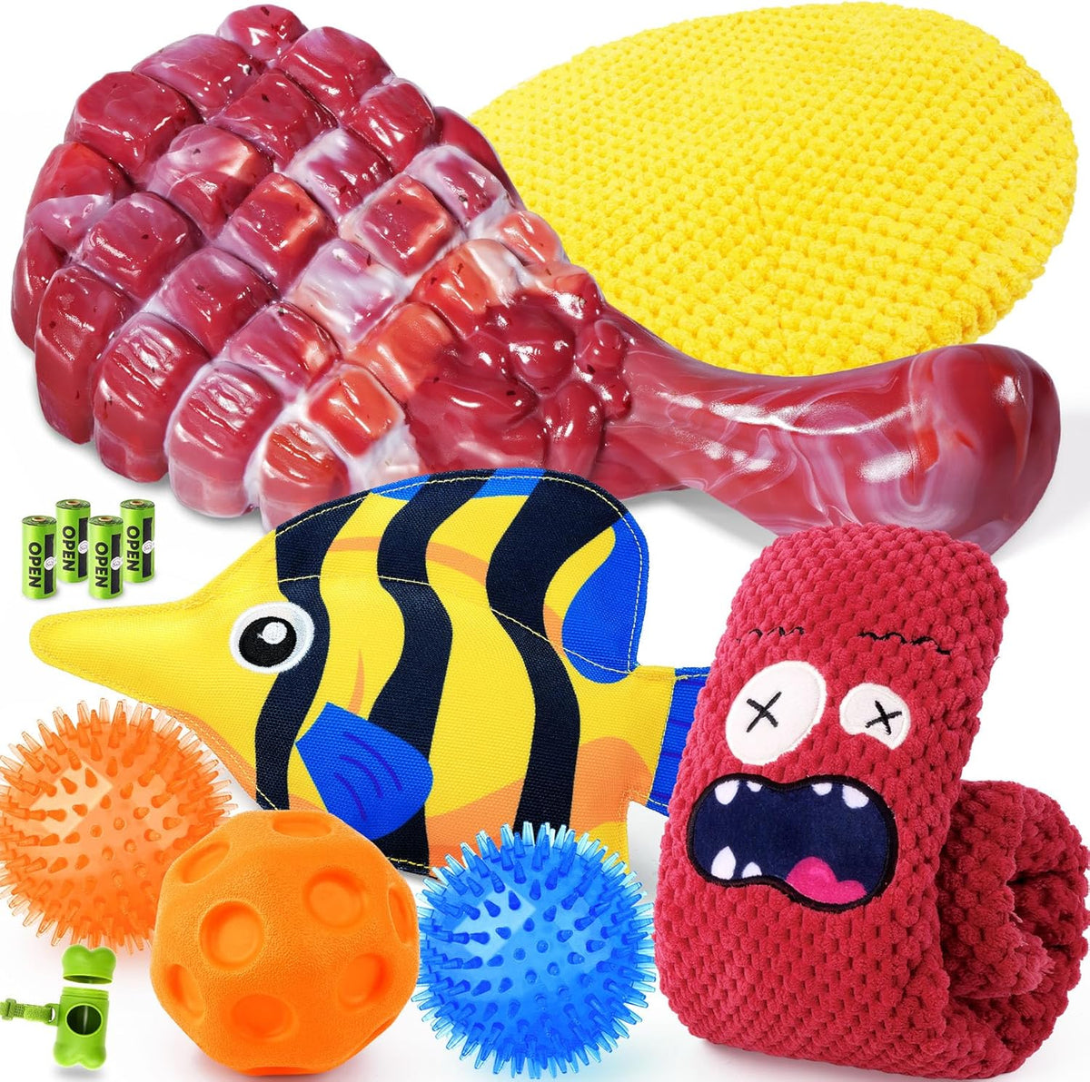 KIPRITII 12-Pack Large Dog Chew Toys for Aggressive Chewers - Includes Indestructible Chew Bone