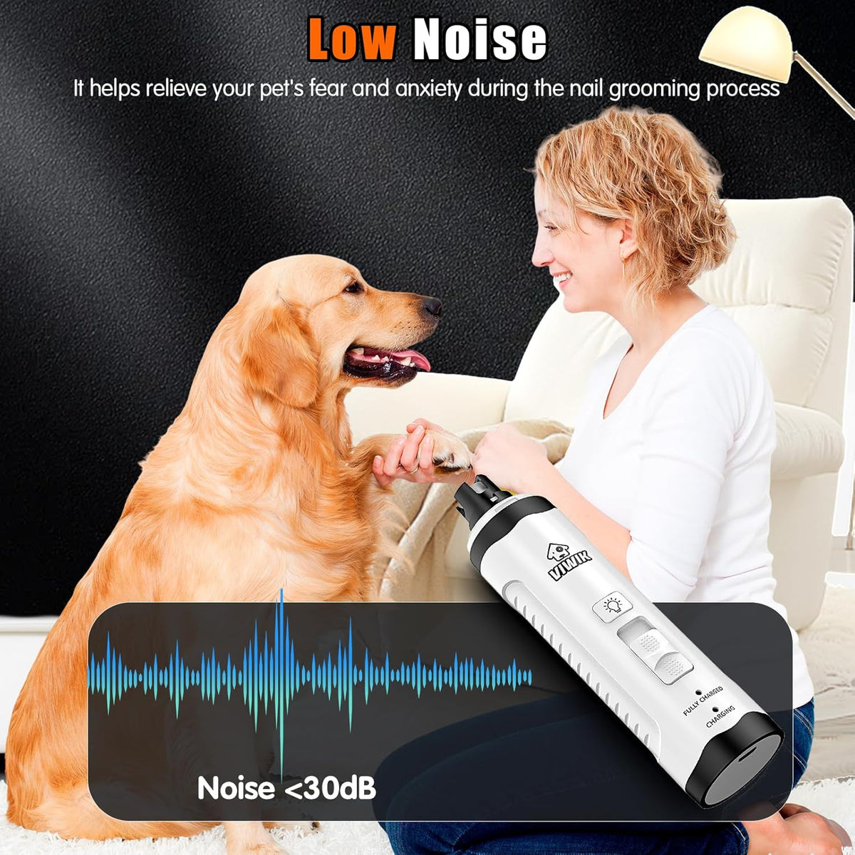 VIWIK Dog Nail Grinder with 2 LED Light, Dog Nail Trimmers, Quiet Dog Nail Clippers Kit for Large