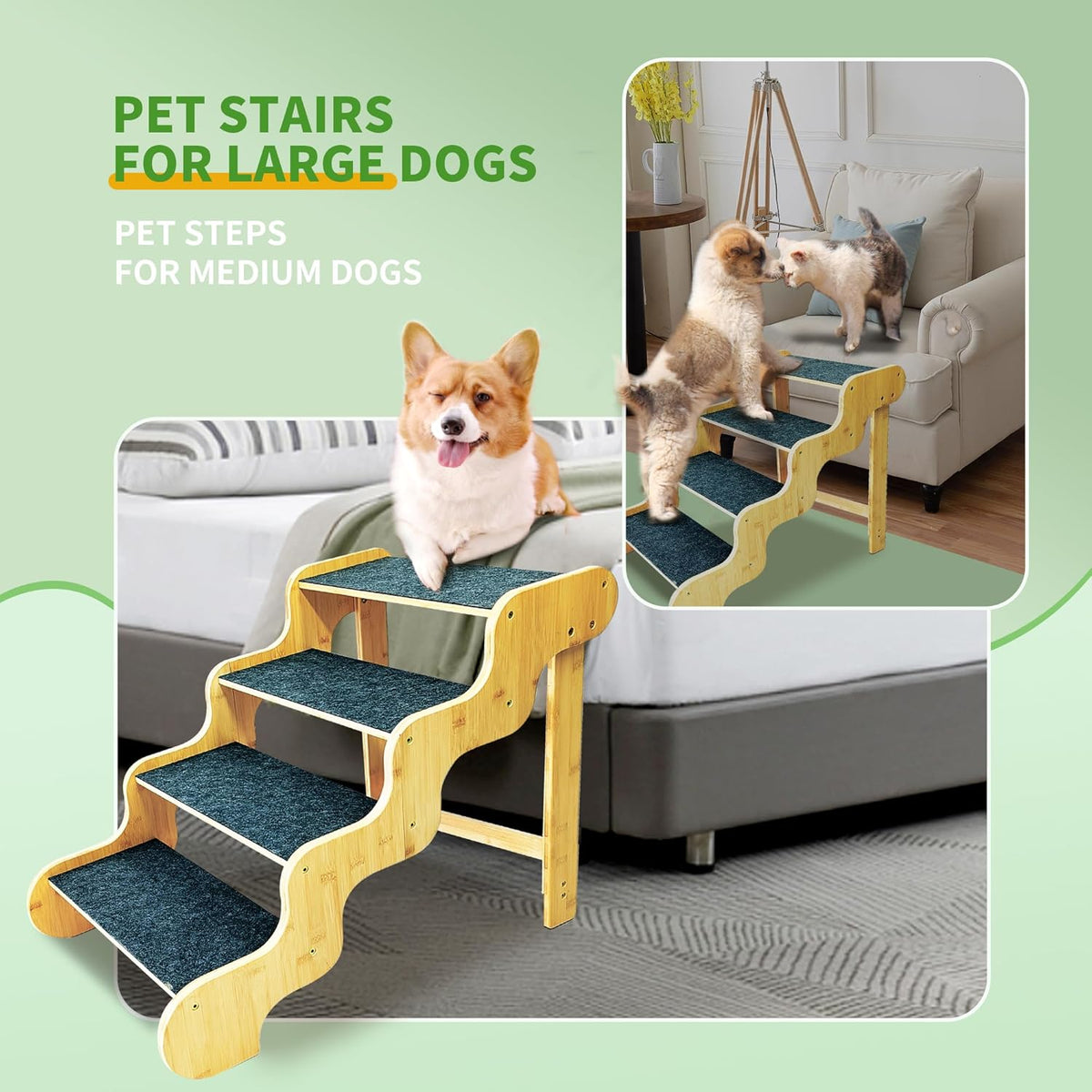 Dog Steps for Bed,24 Inches 5 Step Dog Stairs for Senior Pets to Get On 30 Inches High