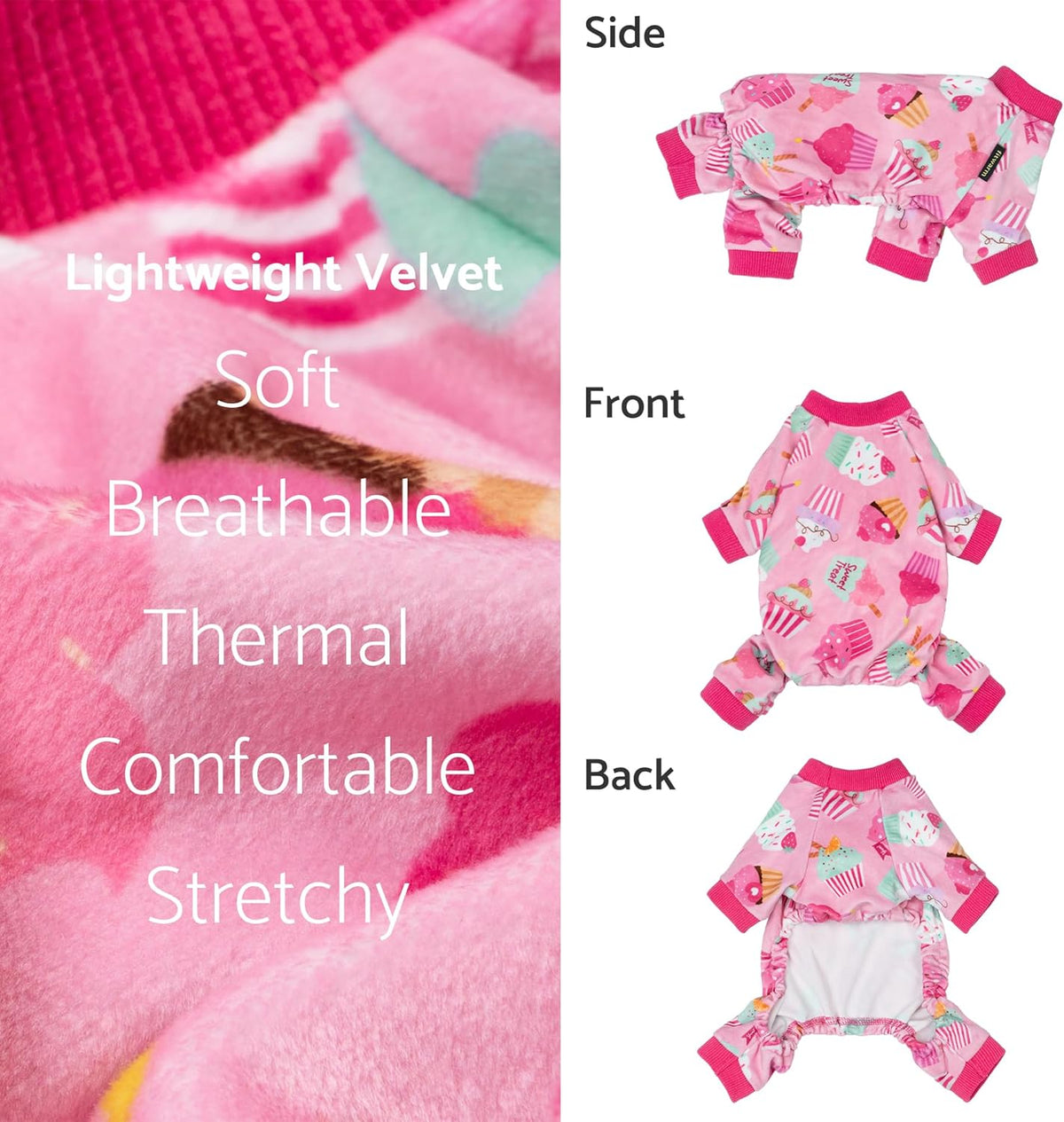 Fitwarm Cupcake Dog Pajamas, Birthday Outfit for Small Dogs Girl, Cozy Pet Onesie with Feet, Pink