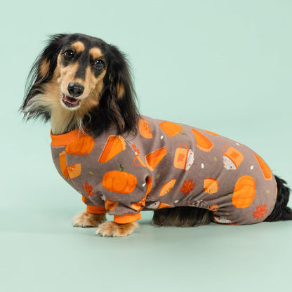 Fitwarm Pumpkin Dog Pajamas, Thanksgiving Outfit for Small Dogs Boy Girl, Pet Onesie, Brown