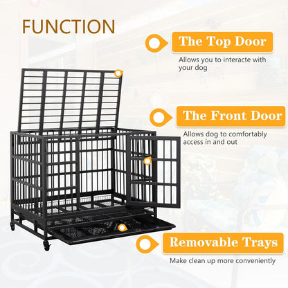 JY QAQA 48/38 Inch Heavy Duty Indestructible Dog Crate Double Doors Escape Proof Cage