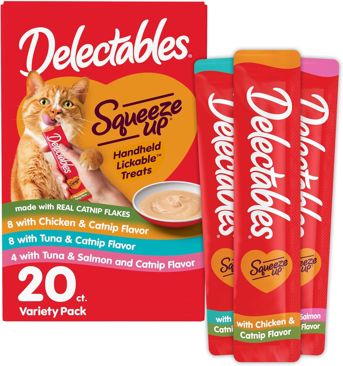Delectables Squeeze Up Catnip Variety Pack, Creamy Squeezable Puree, Lickable Wet Cat Treats, Grain