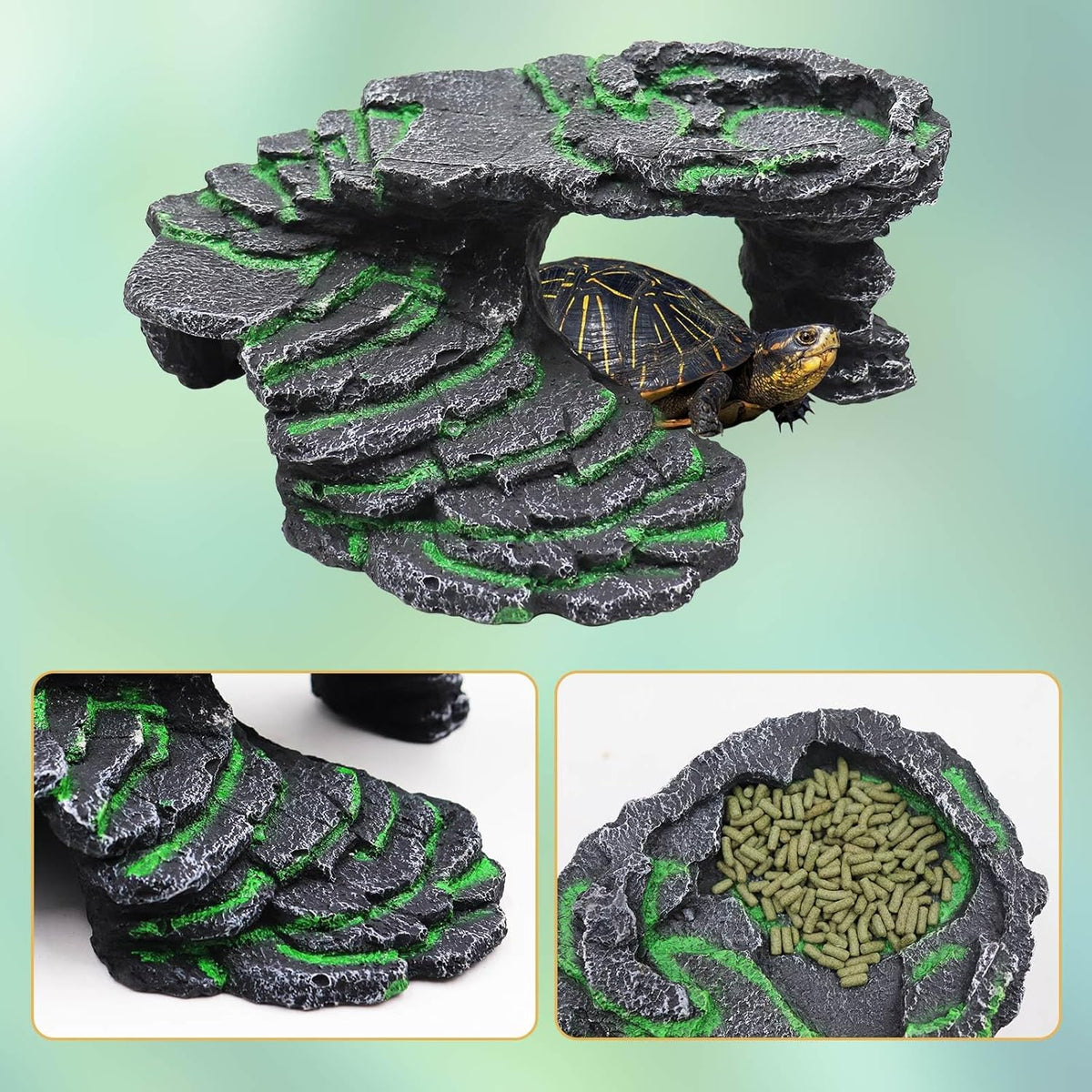 Large Bearded Dragon Basking Platform, Resin Reptile Hideouts Cave, Hermit Crab Climbing Toys