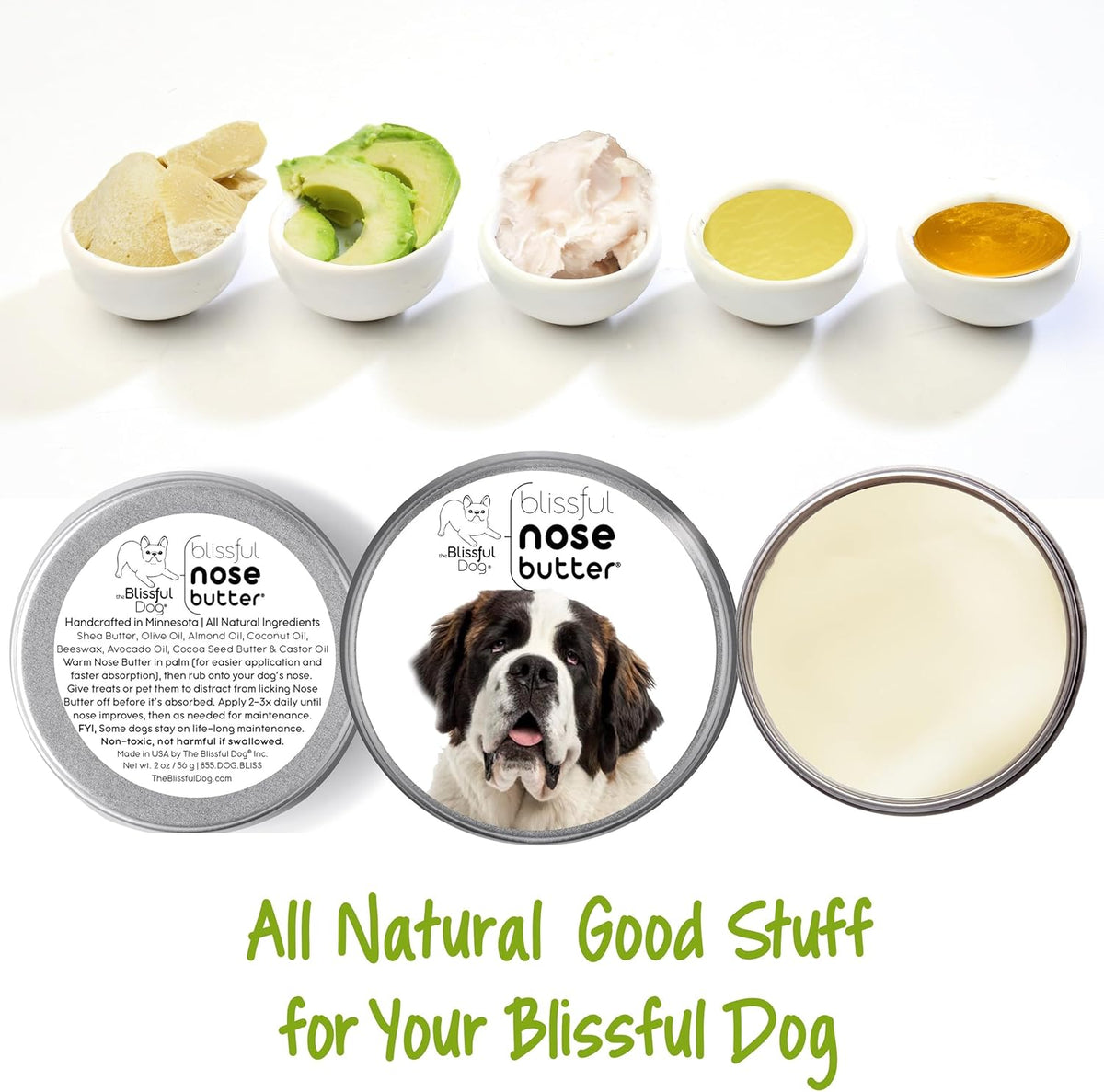 The Blissful Dog St. Bernard Nose Butter for Dry, Cracked Skin, Lick-Safe Dog Nose Balm with