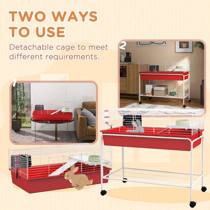PawHut Two-Story Small Animal Cage Removable from Stand, Guinea Pig Cage with Shelf & Wheels, Pet