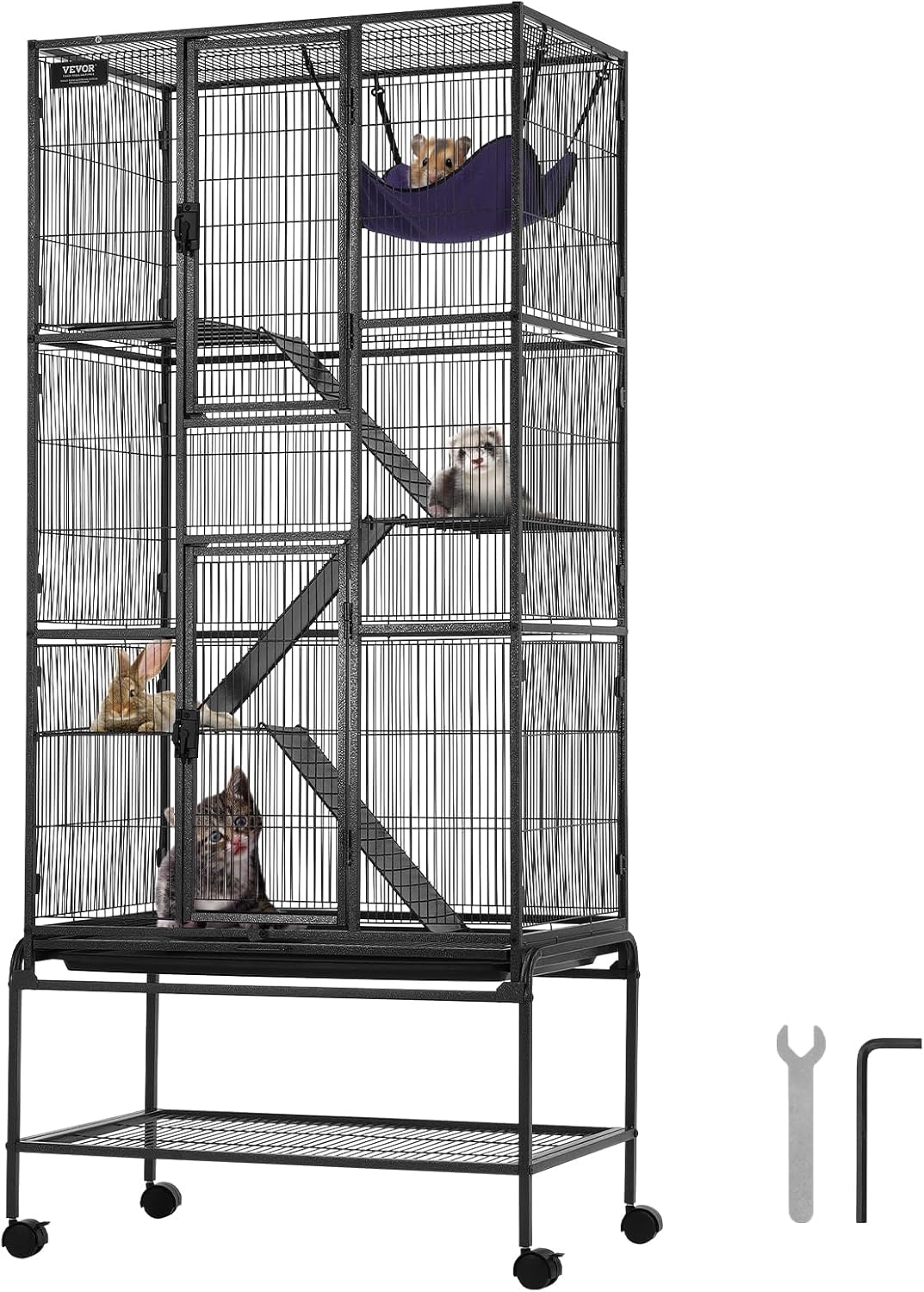 VEVOR 69" Rolling Metal Ferret Cage, Large 4-Tier Critter Nation Cage, Small Animal Cage with Ramps