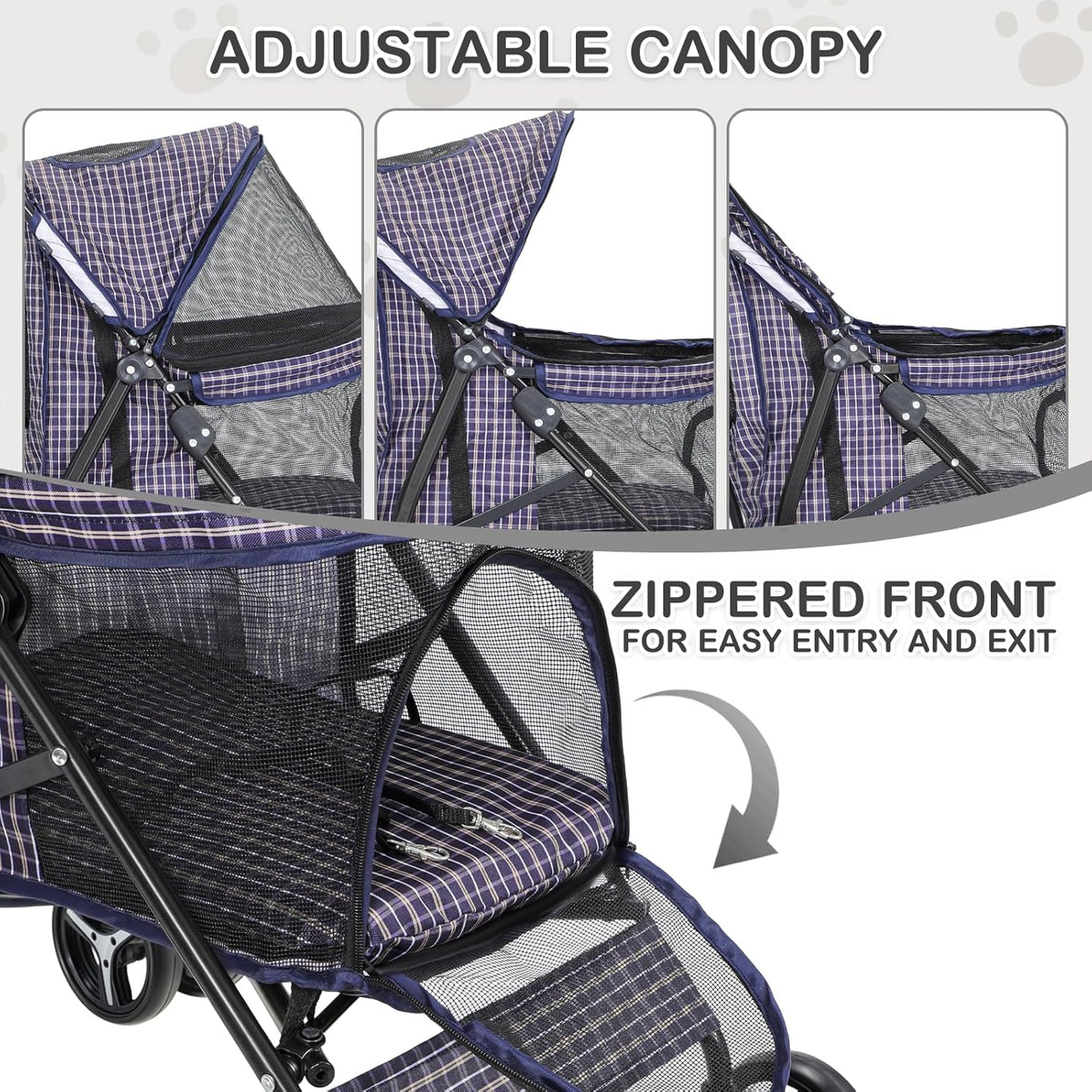 MoNiBloom 4 Wheels Pet Stroller, Easy-Fold Umbrella Shaped Dog Cat Jogger Stroller w/Storage Bag &