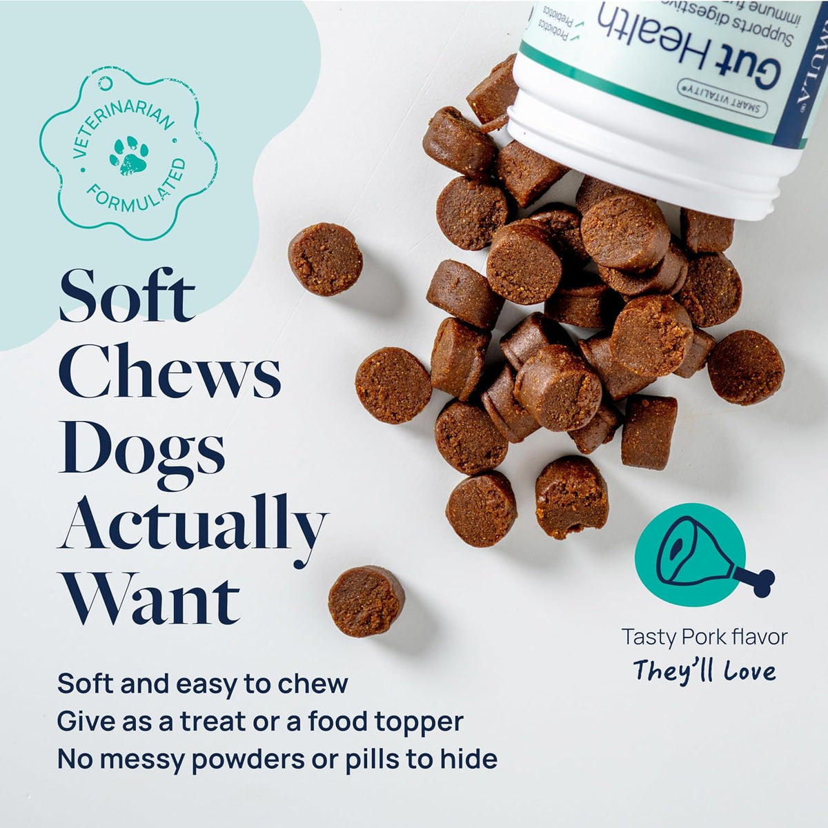 Veterinary Formula Gut Health Supplement for Dogs – Vet-Formulated Probiotic Chews with Digestive