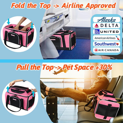 Petskd Top-Expandable Pet Carrier 17x11x9.5 Inches Alaska Airline Approved, Soft-Sided Carrier for