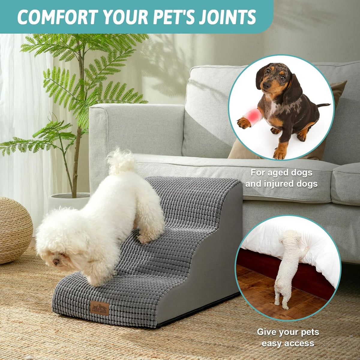 Dog Stairs for Small Dogs 15.7" H, Curved Dog Step for Puppy, Older Cat, Medium Pet Ramp for Sofa