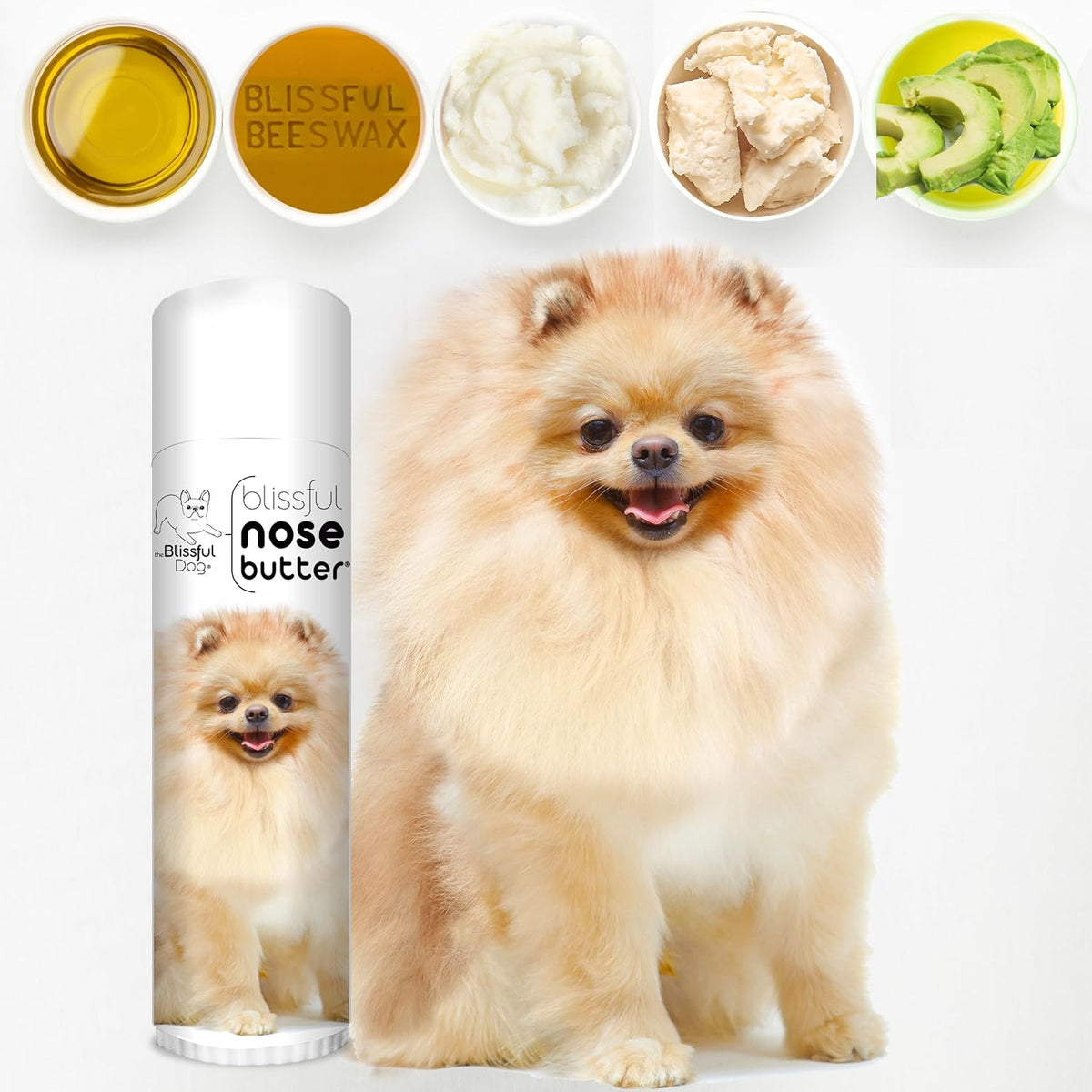 The Blissful Dog Pomeranian Nose Butter for Dry, Cracked Skin, Lick-Safe Dog Nose Balm with