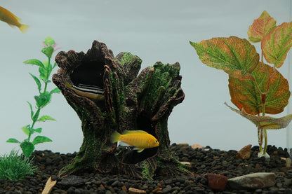 AQUA KT Aquarium Landscape Tree Stump Trunk Hollow Betta Cichlid Cave Rocks for Fish Hiding Tank