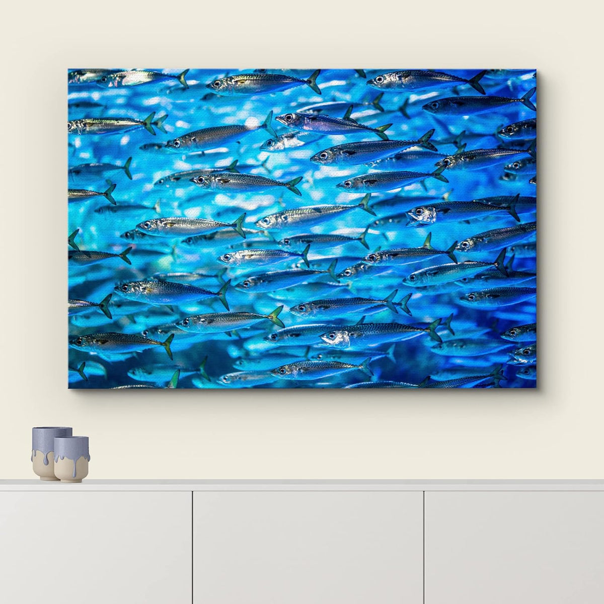 wall26 Canvas Print Wall Art Close Up Sardine School of Fish Underwater Nature Animals Photography