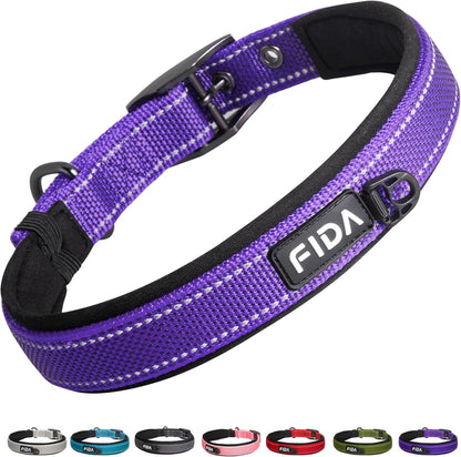 Fida Heavy Duty Dog Collar, Ultra Comfortable Soft Neoprene Padded, Adjustable Reflective Nylon Pet