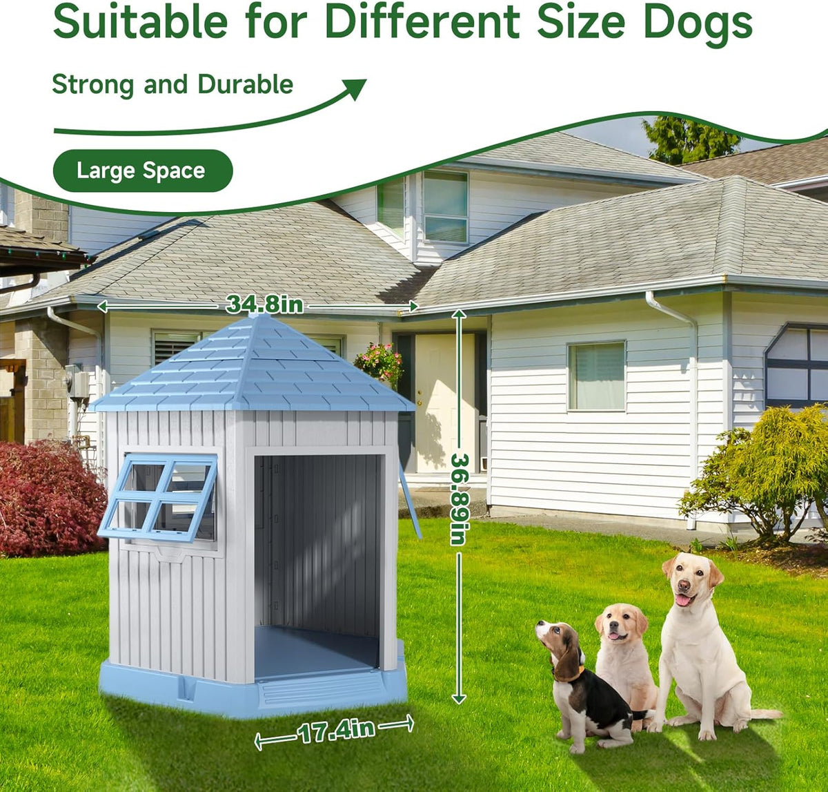 Vixzen Large Outdoor Dog House,Durable Water Resistant Resin Dog House,Doghouse for Small to Large