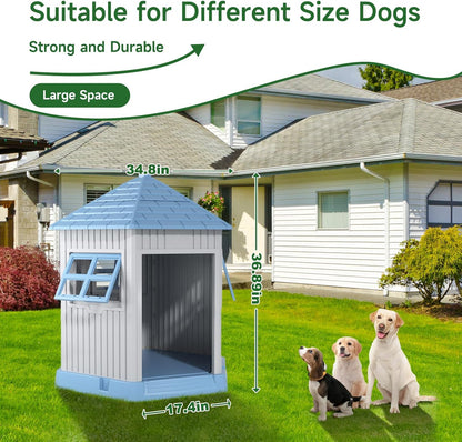 Vixzen Large Outdoor Dog House,Durable Water Resistant Resin Dog House,Doghouse for Small to Large