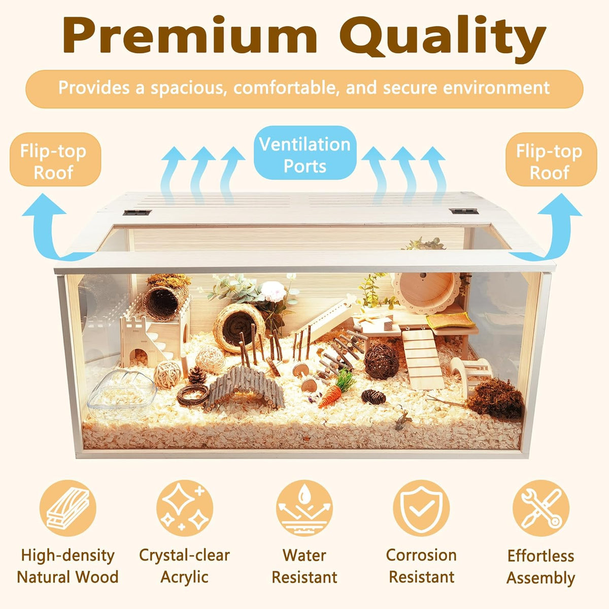 Prolee Hamster Cage Chewproof Wood, Mice and Rat Habitat Openable Top with Acrylic Sheets Solid