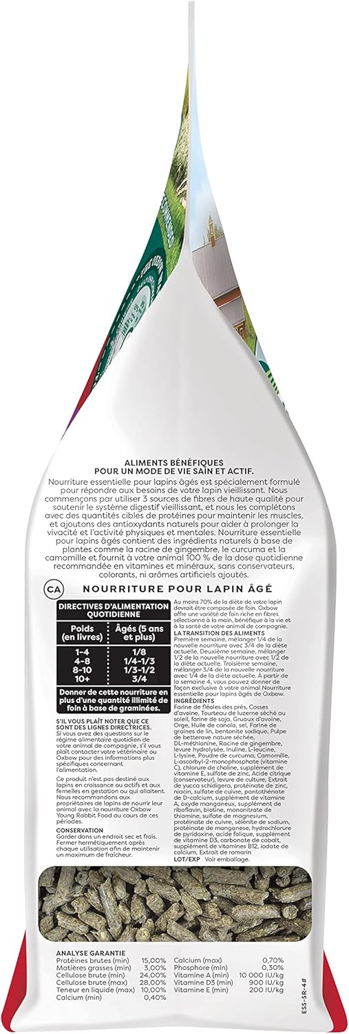 Oxbow Essentials Rabbit Food, Senior, Made with Oxbow Alfalfa for Rabbit, Vitamin & Mineral Rich