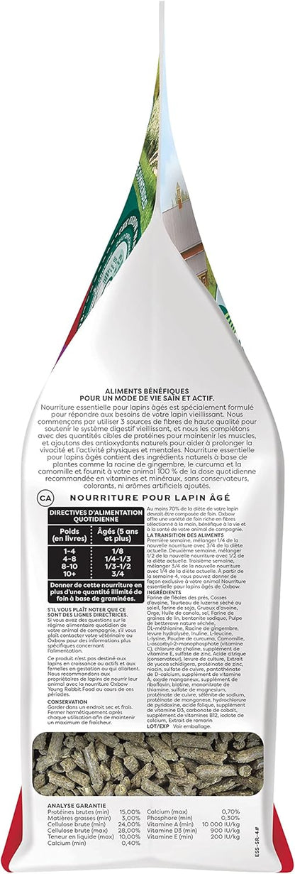Oxbow Essentials Rabbit Food, Senior, Made with Oxbow Alfalfa for Rabbit, Vitamin & Mineral Rich