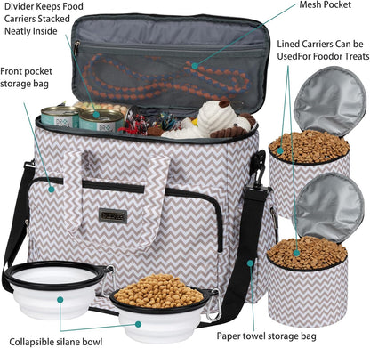 BAGLHER Dog Travel Bag, Pet Travel Bag (All Pet Travel Supplies), with 2 Pet Food Containers and 2