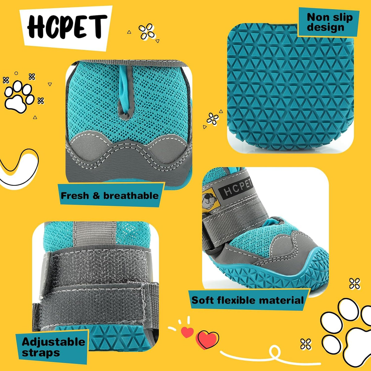 Hcpet Dog Shoes for Large Dogs, Breathable Dog Booties for Small Medium Dogs, Anti-Slip Dog Boots &