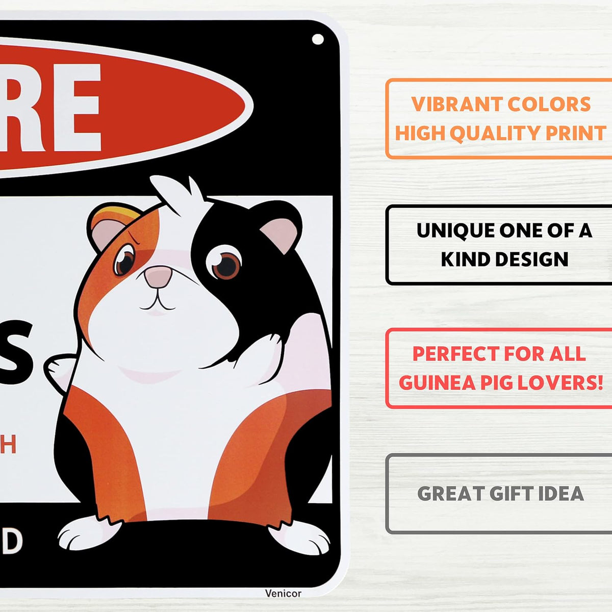 Venicor Guinea Pig Sign Decor - 8 x 12 Inches - Aluminum - Guinea Pig Gifts for Guinea Pig Lovers