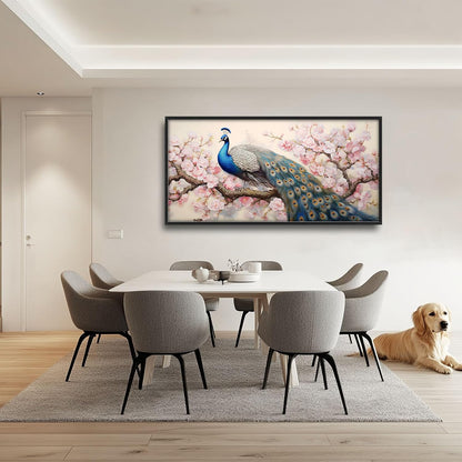 Quorin Peacock Large Wall Art Elegant Peacock Pictures Wall Decor Pink Flower Tree Canvas Print