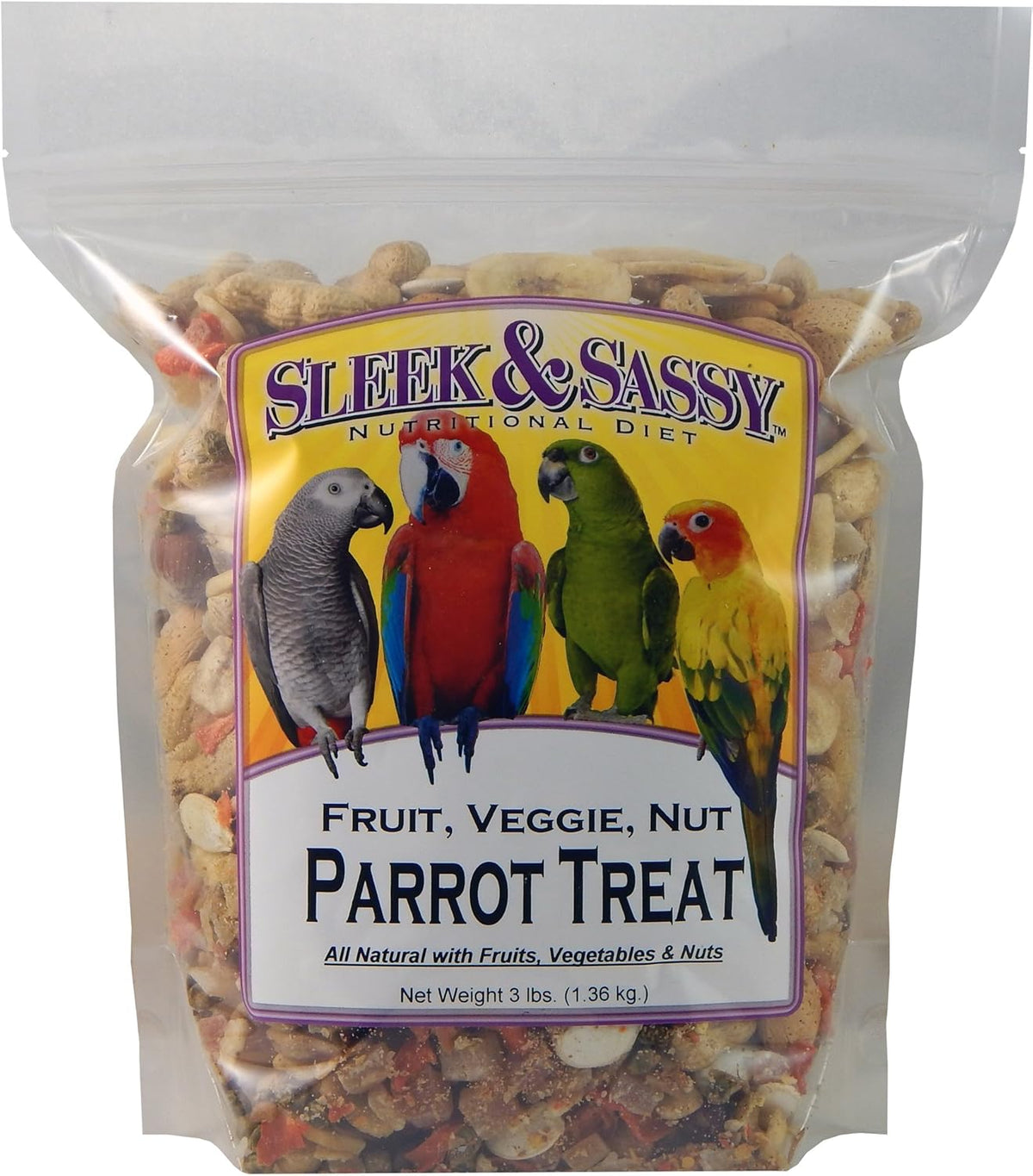 SLEEK & SASSY Fruit, Veggie, Nut Parrot Treat Perfect for Large Conures, Amazons, African Greys