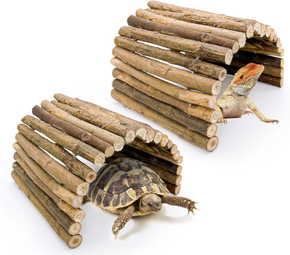 BNOSDM 2PCS Reptile Hideout Wooden Bridge 7.5"x13.4" Lizard Hide Caves Bearded Dragon Habitat
