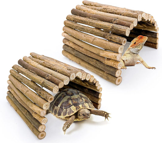 BNOSDM 2PCS Reptile Hideout Wooden Bridge 7.5"x13.4" Lizard Hide Caves Bearded Dragon Habitat