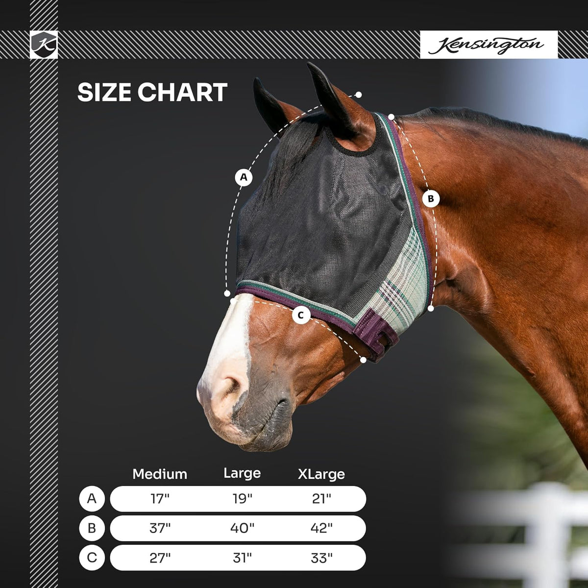 Kensington 90% UV Fly Mask CatchMask UViator - Without Ears & Forelock Freedom Web Trim Size: