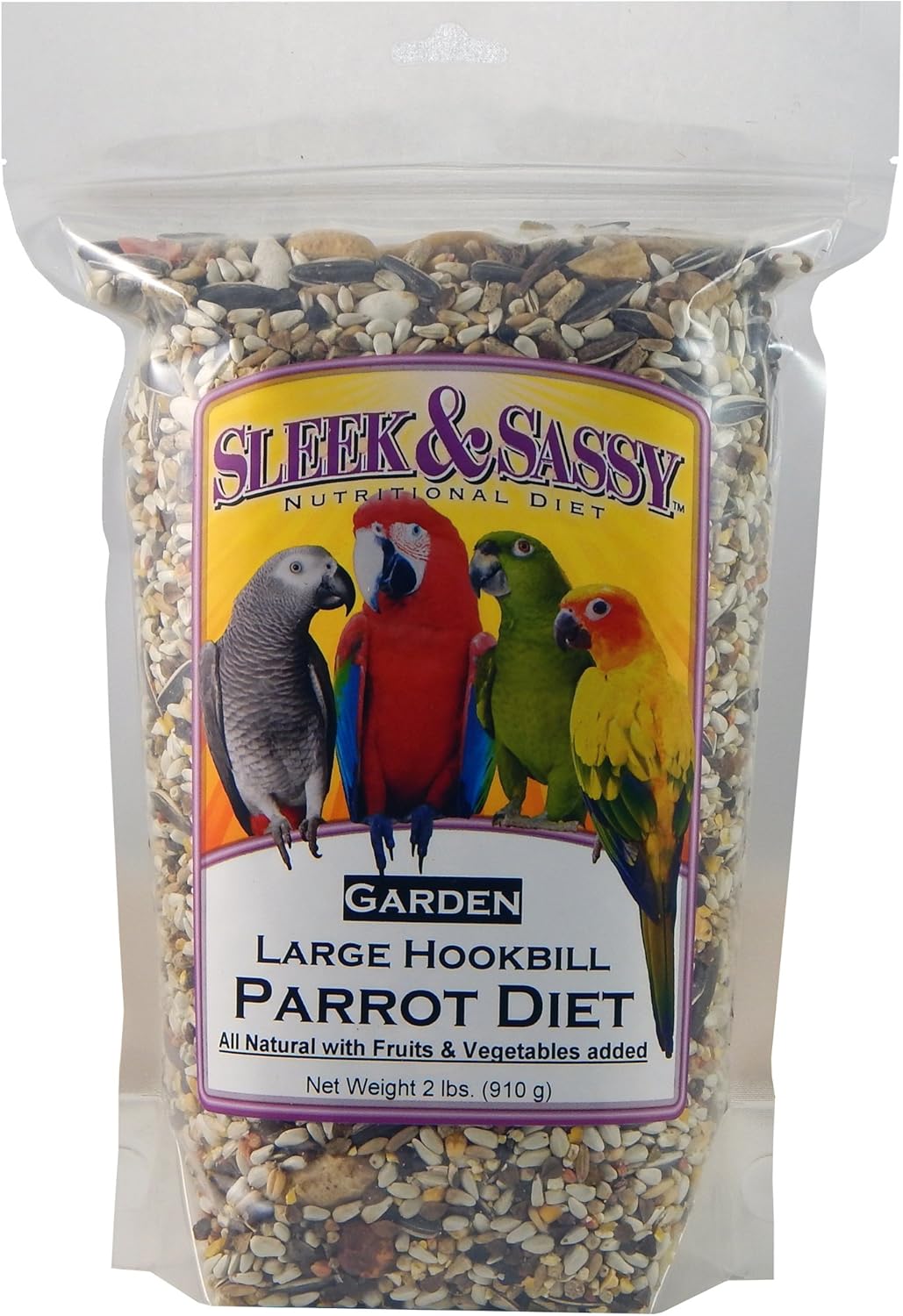 SLEEK & SASSY Garden Large Hookbill Parrot Food for Large Conures, Amazons, African Greys