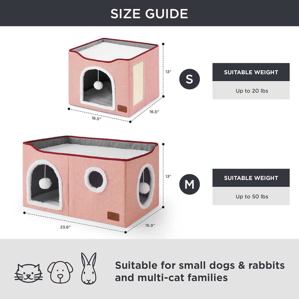 Bedsure Large Cat Beds for Indoor Cats - Extra Wide Cat Cube House for Small Pet with Fluffy Ball